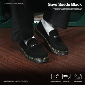 Voyagstuffofficial - Gave Suede Sepatu Penny Loafers Pria Hitam