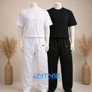 ANTN12 Setelan Kaos Haji dan Celana Umroh Kantong di Dada Pake Resleting