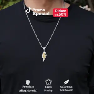 Kalung Liontin Petir Pria Gaya Hip Hop Starboy Elegan Aksesoris Silver Permata Necklaces Gold