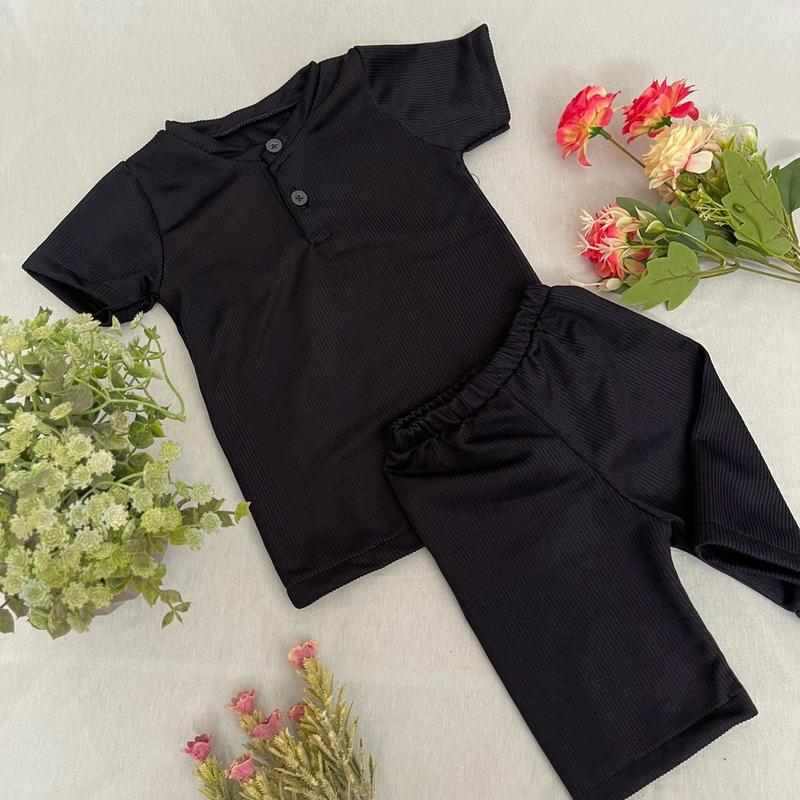 Setelan baju anak laki laki dan perempuan bahan Rib Knit 3 bulan - 1 tahun 6