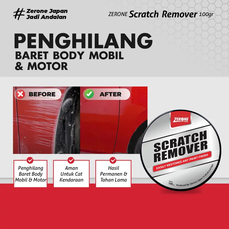 ZERONE Scratch Remover 100 gram - Penghilang Baret Body Mobil Motor Mudah Digunakan Car Paint 5