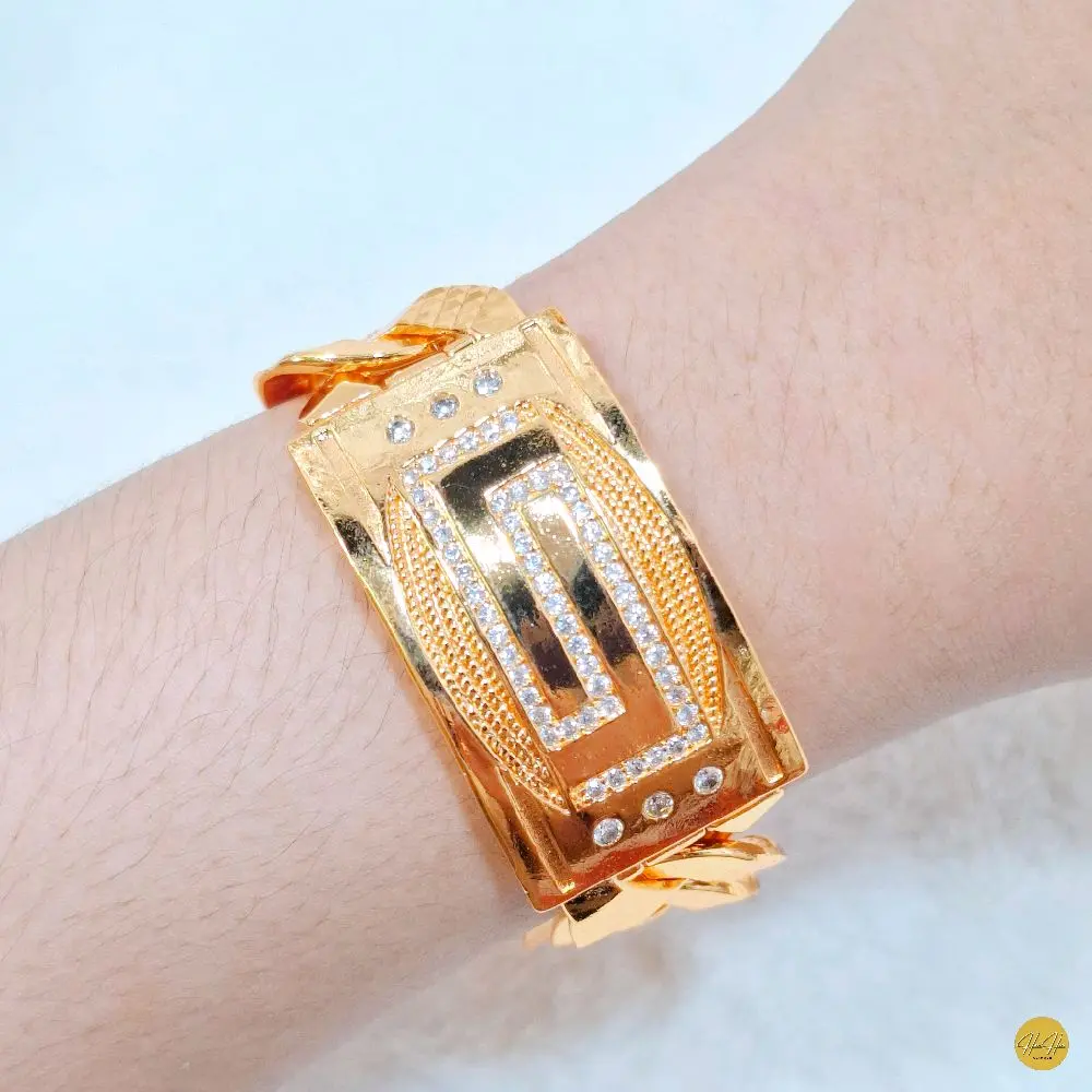 (Beli 2 Bonus 1 Random) Gelang Rantai Plat Motif Labirin Warna Gold 22k Kualitas Premium | Aksesoris Wanita - Anti Karat