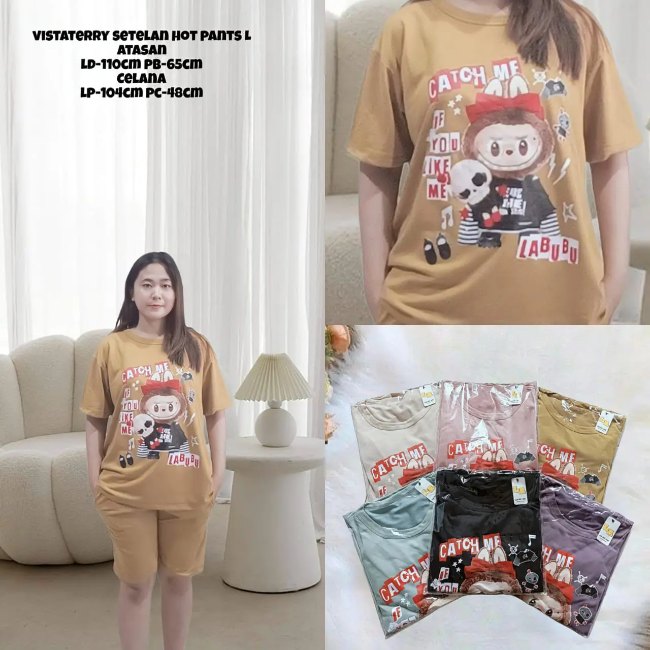 Setelan Baju Vistterry  / One Set Kaos  & Hot Pant WANITA KEKINIAN Model / Stelan  Kaos Celana Pendek Wanita Terbaru bahan adem