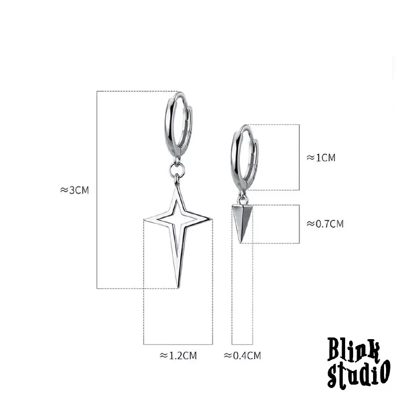 devanka earring - (anting tindik) model bintang dan geometri kerucut / set 2pcs bahan titanium anti karat cocok untuk pria maupun wanita anting  bintang cowok bintang y2k 1