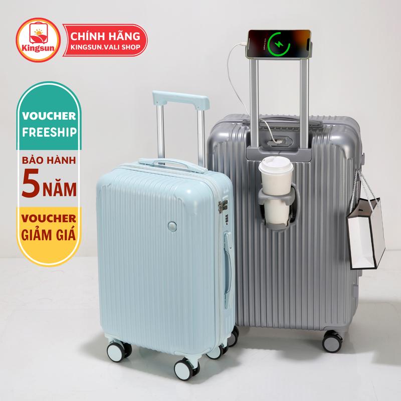  Vali Du Lịch Kingsun T08 Size 20 24 Nhựa ABS+PC Cao Cấp Cổng Sạc USB-A + Khay Để Cốc + Móc Treo Đồ. 