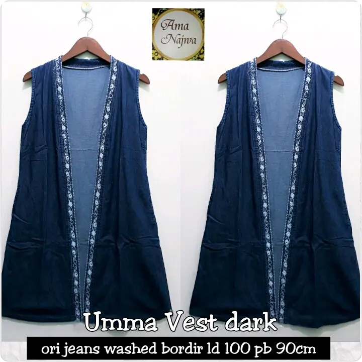 Baju Kardigan Atasan Muslim Wanita Outer Cardigan Vest Jeans LD 100 & 130 - Dewasa, Panjang