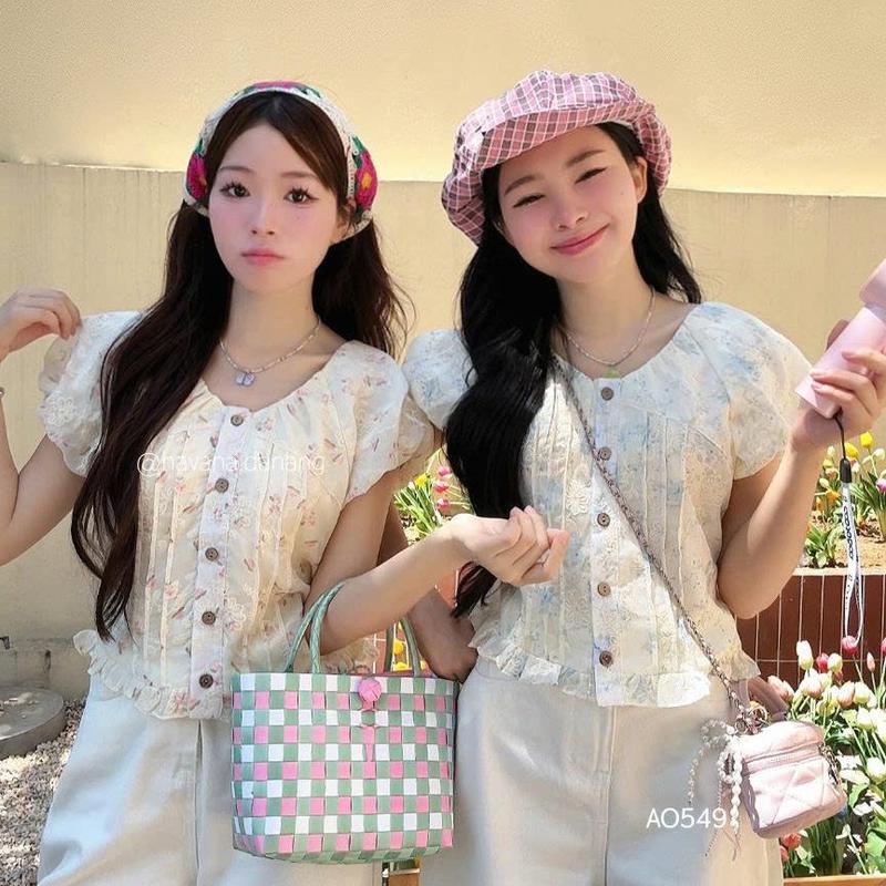 (HAVANA) CÓ BIGSIZE - Áo kiểu ORANA babydoll hoạ tiết in hoa phối cúc gỗ, dây buộc eo AO549