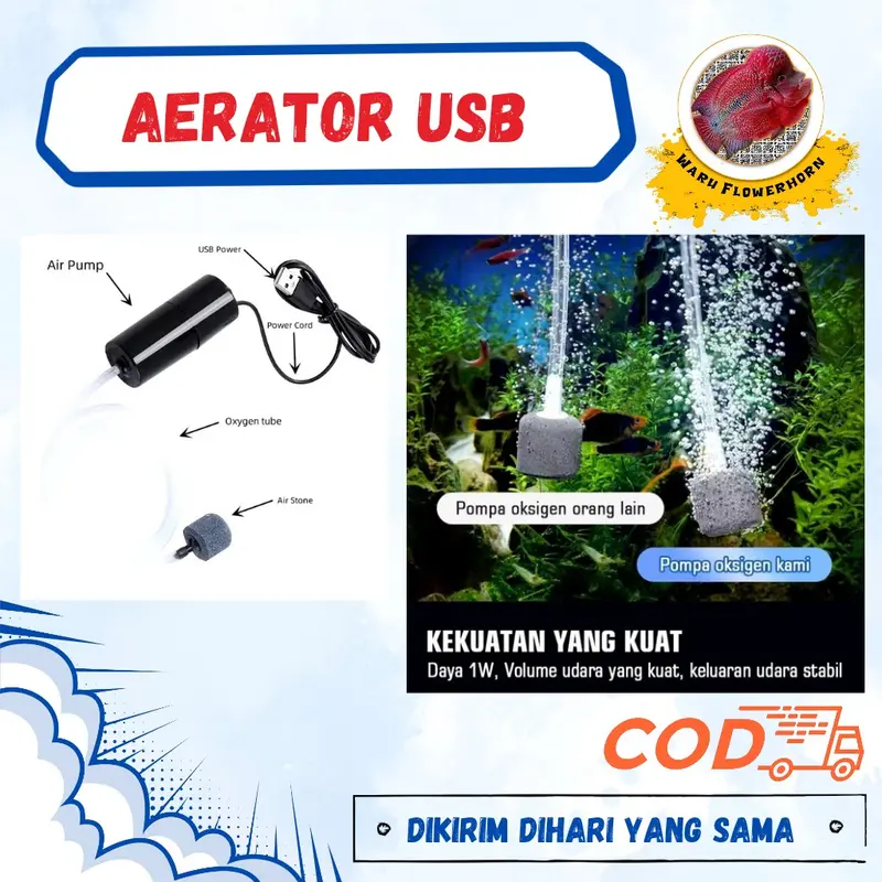 aerator USB paket lengkap / gelembung udara aquarium/ aquascape/kolam ikan 0