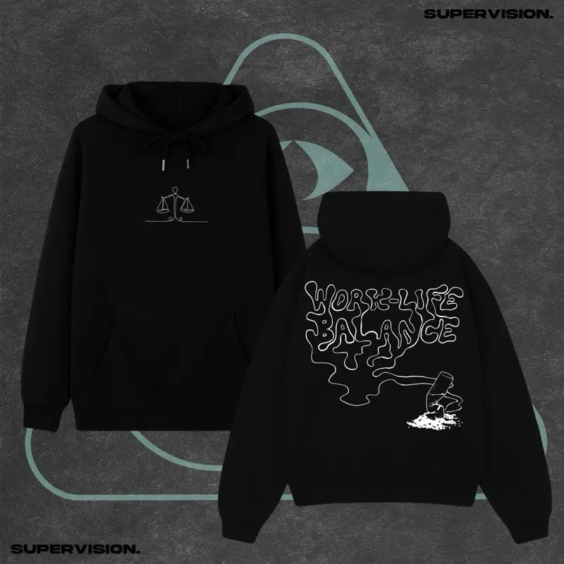 Hoodie Pullover Jaket Sweater Fleece Hitam Unisex Supervision - Work Life Balance 5