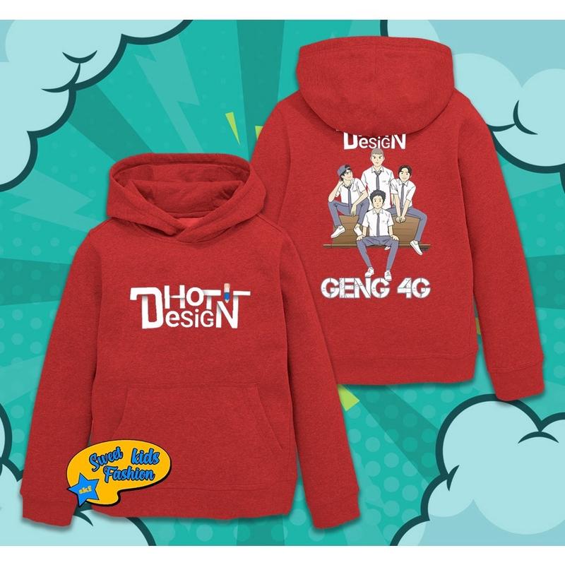Hoodie Anak Dhot Design Geng 4G Jaket Anak Dhot Design 4G Merah XL