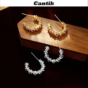 [Cantik]Anting C Bentuk Pecahan Emas dan Perak untuk Wanita Anting Serbaguna Tahan Luntur Anti Alergi B556