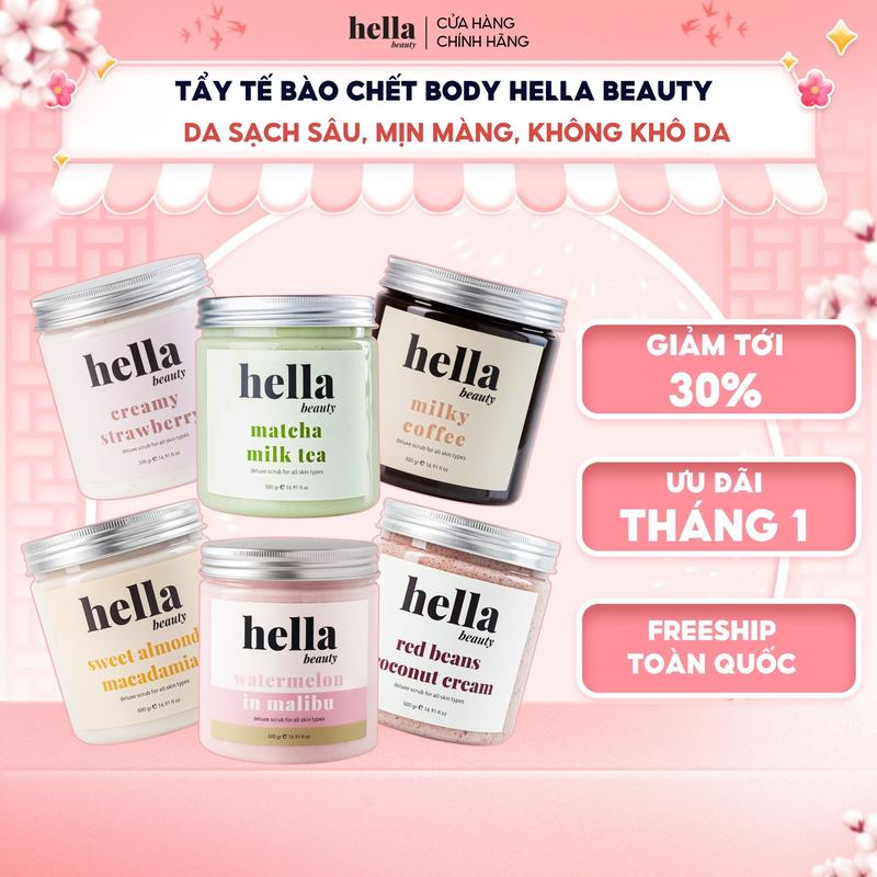 Tẩy tế bào chết body Hella Beauty giúp làm sạch sâu hỗ trợ dưỡng sáng da