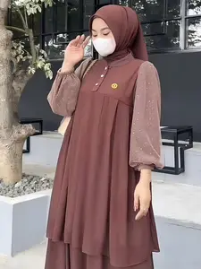 One Set Muslimah Stylish Kalia Setelan Tunik & Rok Ceruti Premium Full Furing Free Pashmina Ukuran M–Jumbo Remaja Dewasa