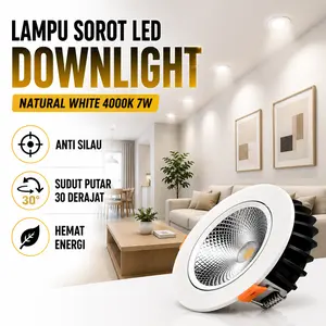 Lampu Sorot LED Plafon Downlight Natural White 4000K 7W Lampu Tanam Ceiling Spotlight COB Hemat Energi Anti Silau Sudut Putar 30 Derajat High CRI 90 Material Aluminium Kokoh Interior Estetik Rumah Restoran Kafe