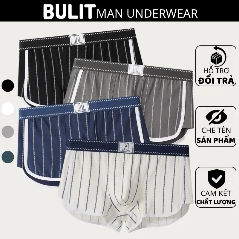 Combo 4 quần sịp đùi boxer nam JIELONG cao cấp,4 màu kẻ sọc thời trang,vải cotton mềm thoáng mát