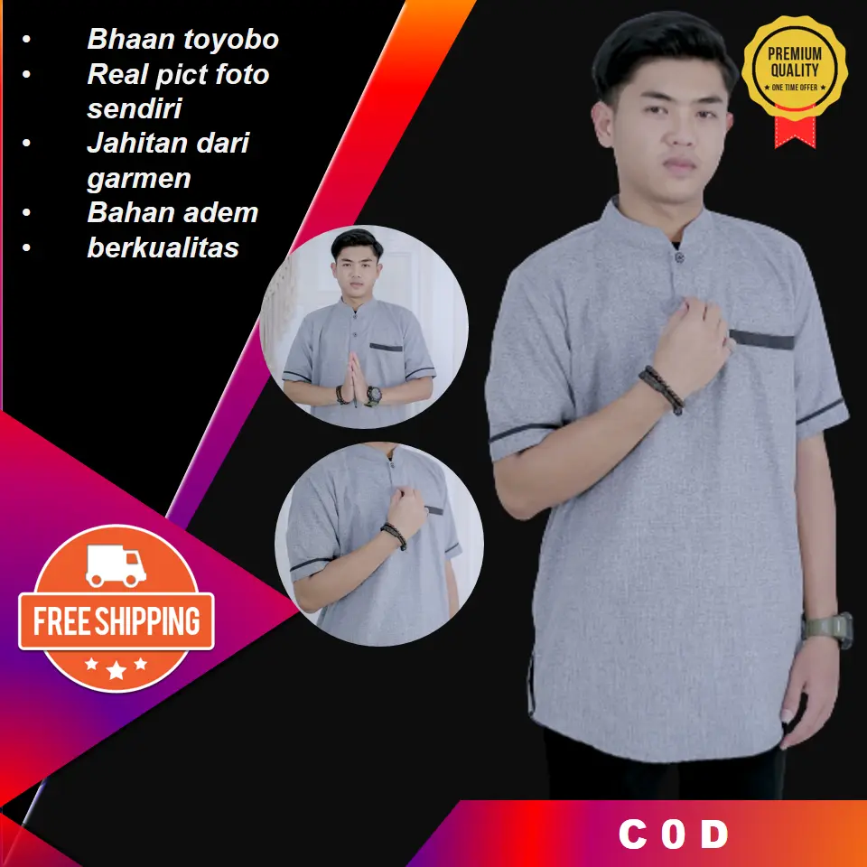 Baju koko pria lengan pendek atasan kurta dewasa baju muslim