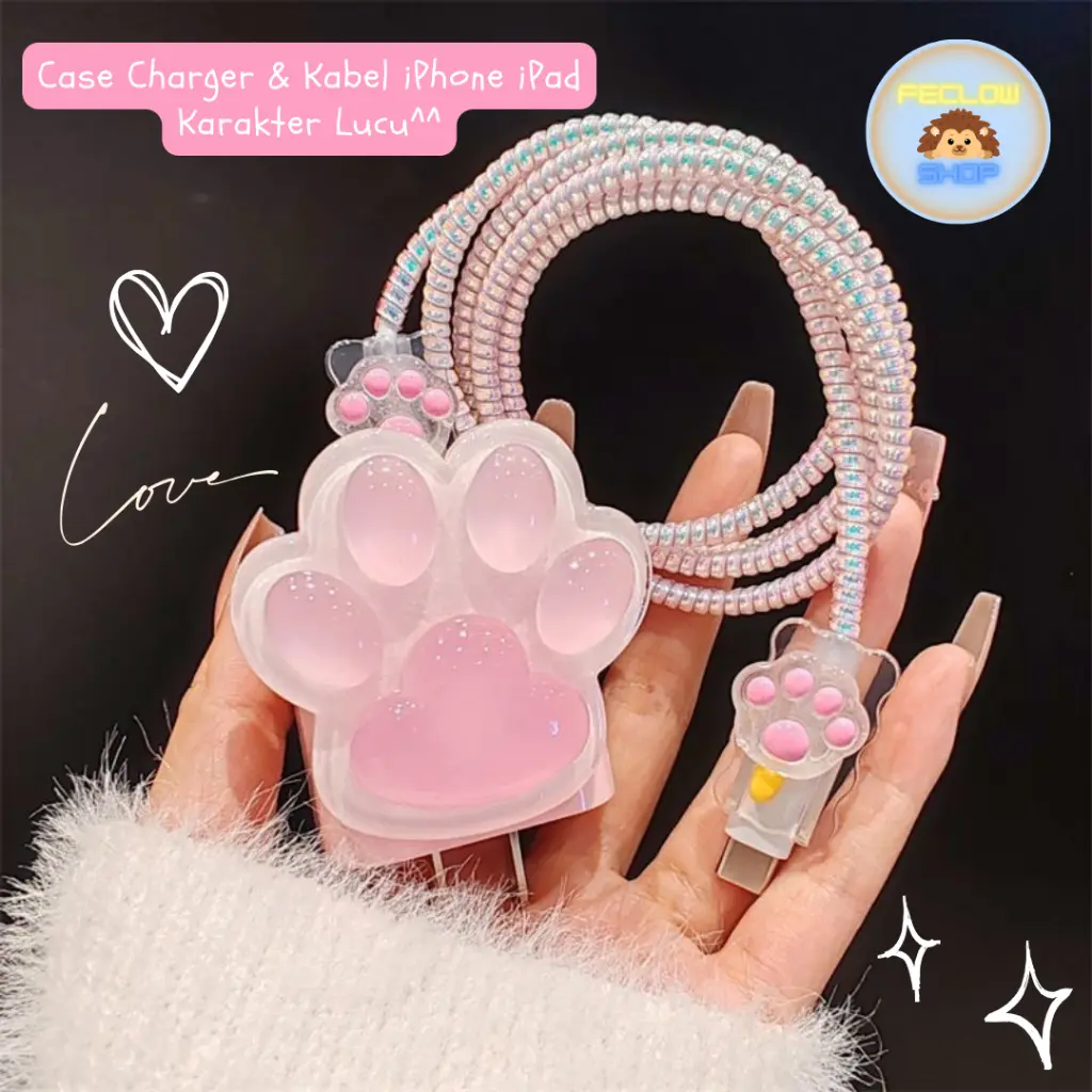 Iphone 18W&20W Pelindung Kabel Carger Cute Pelindung Charger Iphone iPad Set 5 PCS Paket Patch Pelindung Kabel Data Kepala Pink Paw