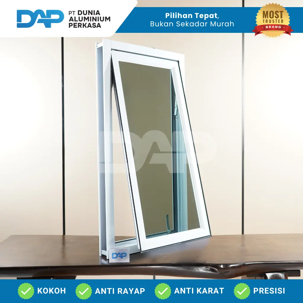 Jendela Aluminium L50 x T150 Casement 1 Daun Custom Kusen Aluminium + Kaca
