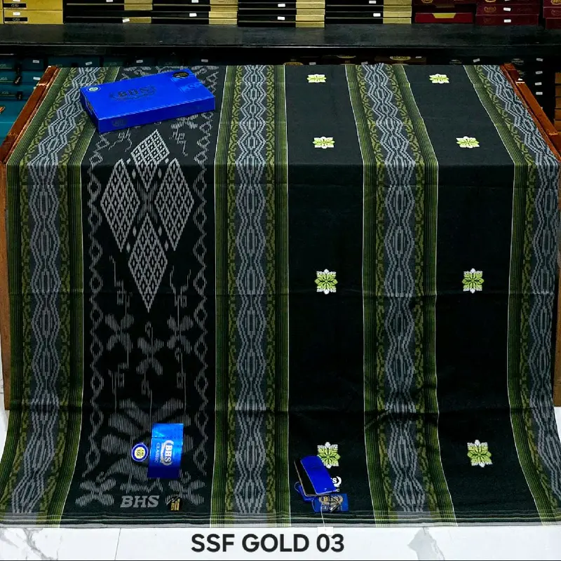 Sarung BHS Clasik SONGKET SSA/SSF/SKT RTM GOLD C45 Bahan MERSES Santri Pria Dewasa Muslim Hitam Motif SONGKET - Kain, Kombinasi 8