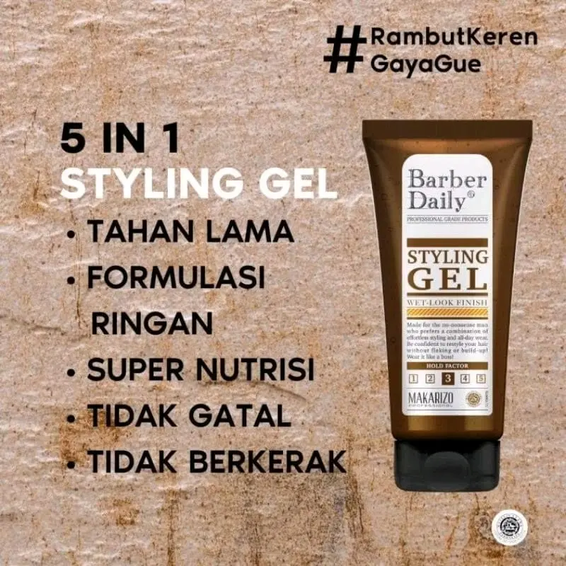 MAKARIZO Barber Daily Styling Gel Wet Look Finish 200 mL / Gel untuk Penataan Gaya Rambut Makarizo 1