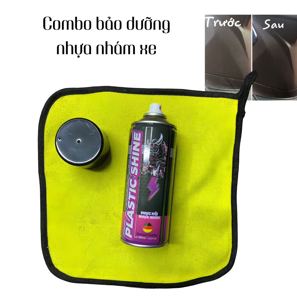 [VG58] Sprayking chai phục hồi nhựa xe máy oto 400ml dạng xịt + khăn 30x30 vàng xám