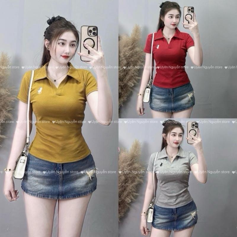  A8989 Áo thun polo dáng ôm - thêu ngựa màu trơn bassic  vải zip xịn co dãn mềm mát 