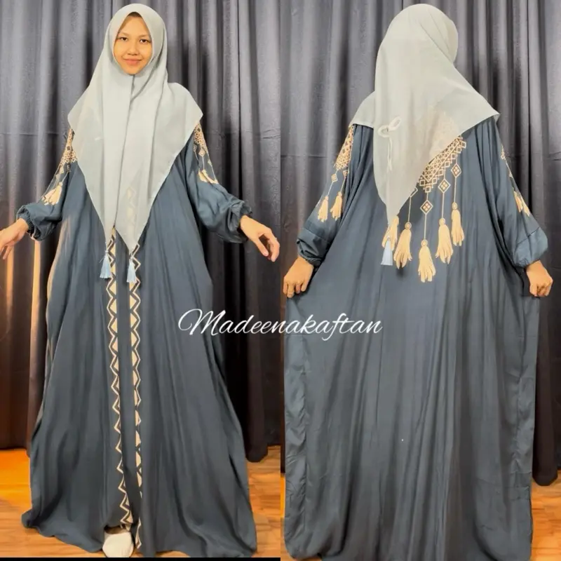 Kaftan Maimunah Terbaru Rayon Jumbo Adem Nyaman Tebal Busui Gamis Cantik Wanita Muslim Mewah Elegan Murah Dress Remaja Dewasa Syari Motif Panjang Kondangan Lebaran Formal Hitam 2