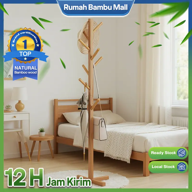 RBM-rak baju Bambu Berdiri Stand Gantungan Baju Dari Cabang Pohon Stand Hanger Kayu Gantungan Berdiri Topi Simple Installation aesthetic portable hanger tas topi Ketegasan tiga kaki Dasar menyilang jemuran dalam rumah rak baju gantung Furniture Minimalis