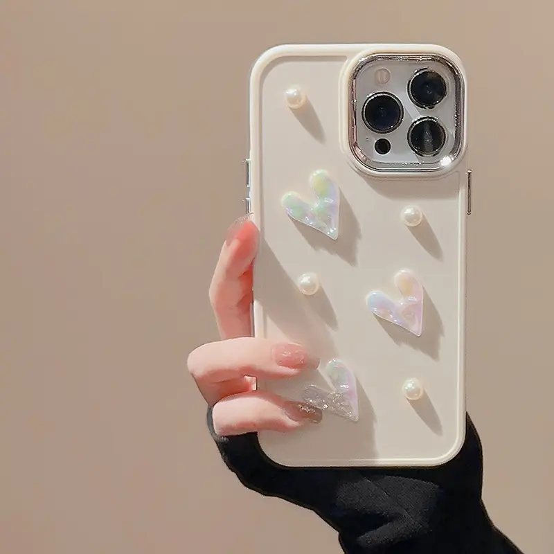 Cute 3D Love Heart Pearl Design Protection Case Slim Soft TPU Shockproof Protective Cover for iPhone 5