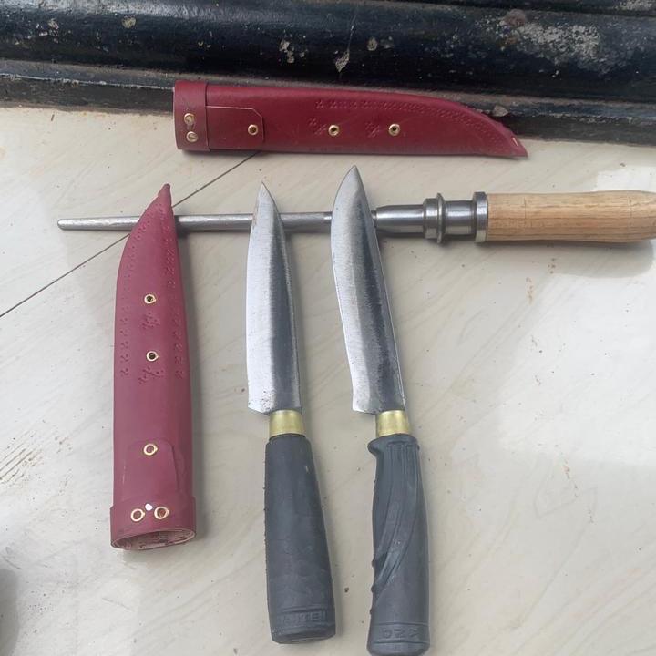 2 pisau baja Hss arkote & 1pcs stik asah kristal  Kitchenware Dapur Daging 3