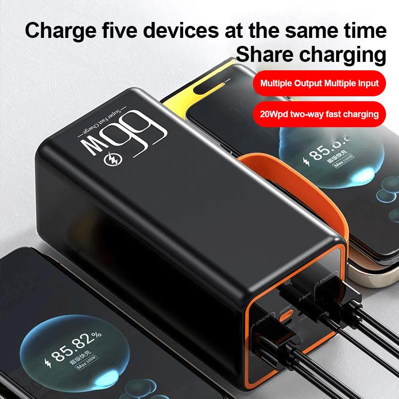powerbank ip  60000mAh ori 66W Super Fast Charging dengan LED Display dan 3 Port Keluaran USB  4 Hitam Charger Powerbank Jam Plastik Putih lightning usb 3.0 power bank 60000 original 2