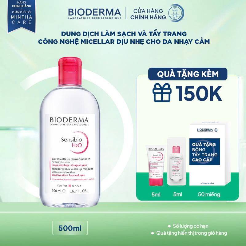 Dung dịch làm sạch và tẩy trang công nghệ Micellar cho da thường và da nhạy cảm Bioderma Sensibio H2O - 500ml