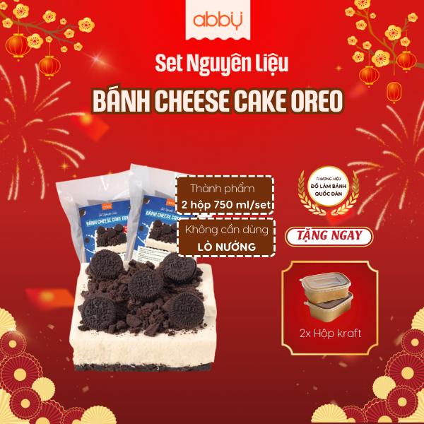   ABBY - TẶNG HỘP GIẤY  Set làm bánh Cheesecake Oreo - Thành phẩm 2 hộp 750ml hộp - Set nguyên liệu làm bánh không cần lò nướng 
