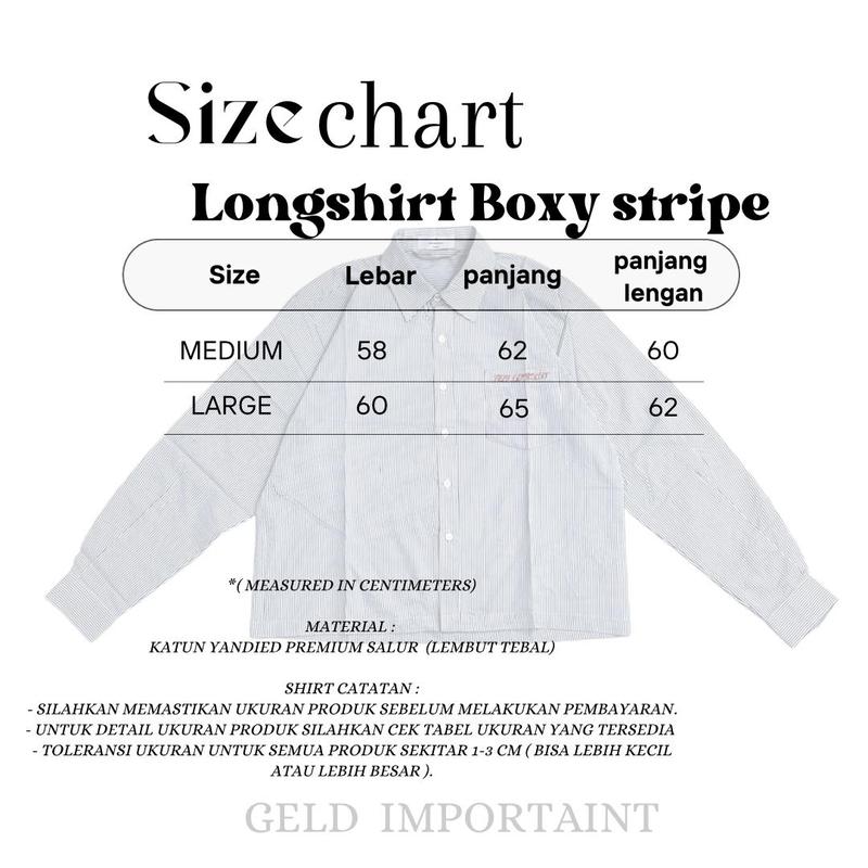 Product Introduction of Longshirt Boxy - Geld Importaint | Kemeja stripe boxy lengan panjang Pria / Wanita Unisex Salur Garis Nyaman Casual Katun 0