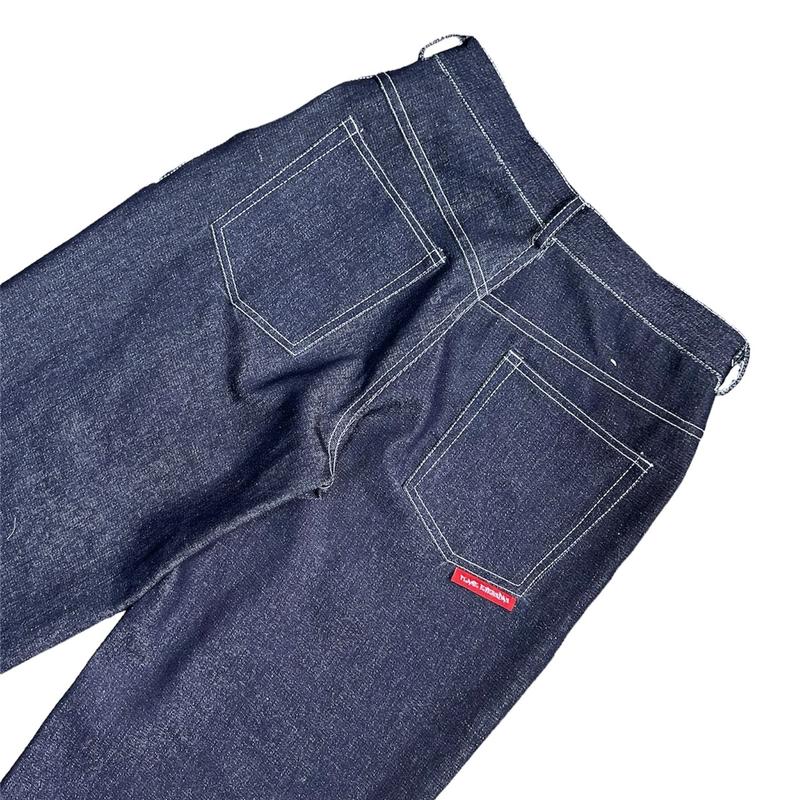Product Introduction of Flame Everyday Celana Denim Y2K Baggy Wideleg Gombrong Raw Denim 13oz Hitam Jeans Panjang 59