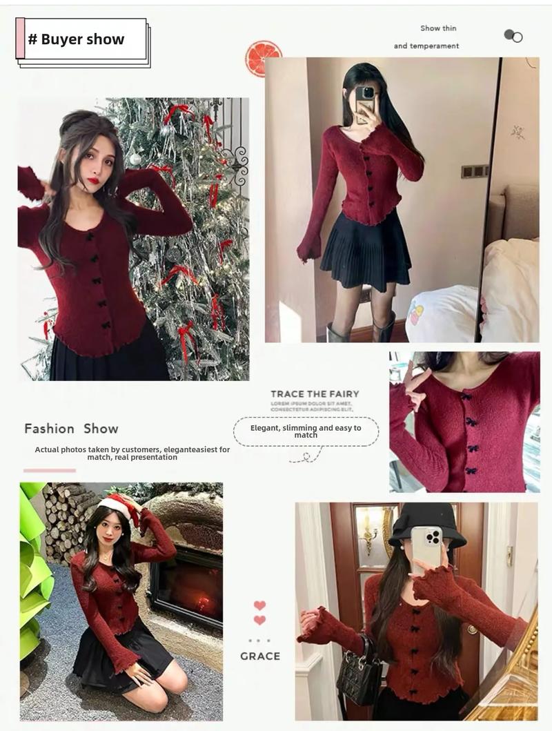 Product Introduction of Áo Len Nơ Đỏ, Cỡ Lớn, Hoàn Hảo Cho Mùa Thu Và Mùa Đông, Năm Mới Âm Lịch 2024, C003 8