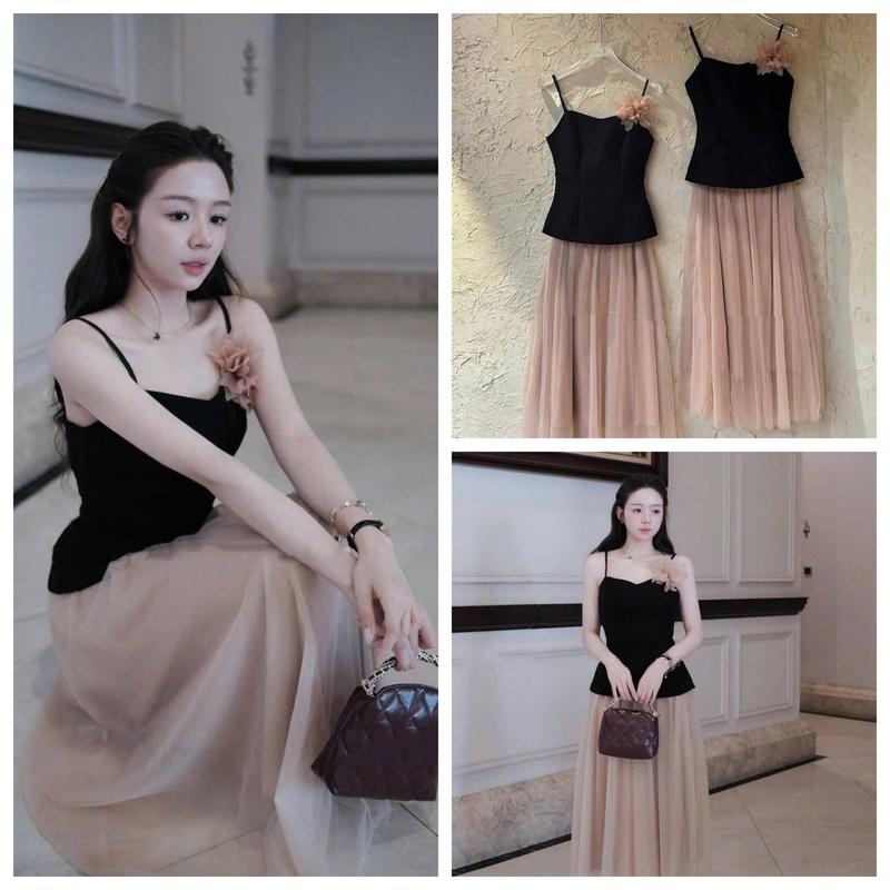  A61 - Set Váy Lưới Dáng Dài Mix Áo 2 Dây Sang Chảnh - LYNA 