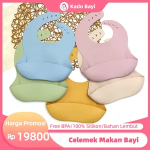 Celemek Makan Bayi Silikon - 4 Tingkat Penyesuaian, Cocok untuk Newborn Sampai Balita, Anti Air & Minyak, Mudah Dicuci, BPA Free