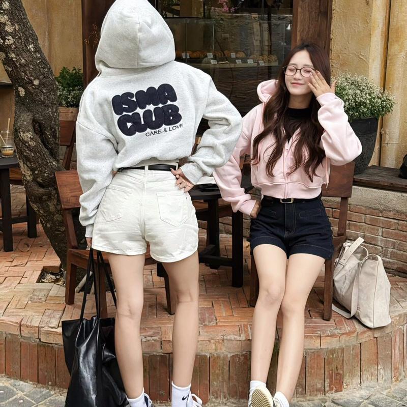 ÁO KHOÁC NỈ THÊU CHỮ CLUB,TÚI TRONG,FROM NGẮN nữ