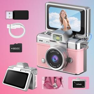 32GB収納カード付きミニキーチェーンデジタルカメラ ポケットサイズ 1080P HDビデオ録画 写真・ビデオ撮影 ビンテージVlogカメラ