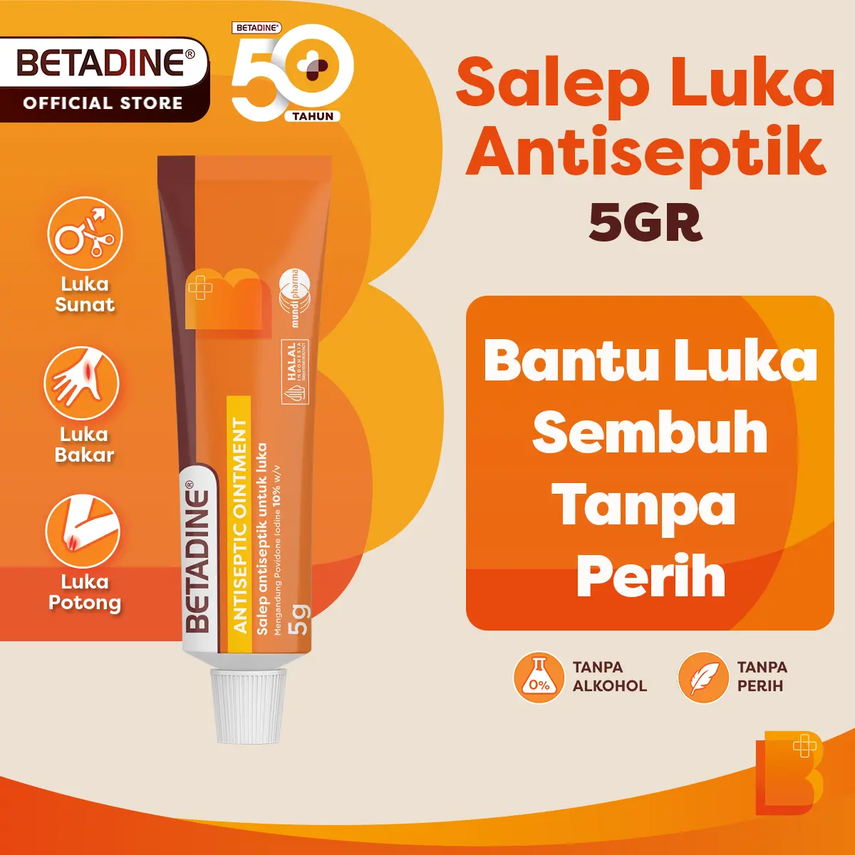 BETADINE OINTMENT Salep Luka Antiseptik - Obat Luka Bakar, Tergores & Terpotong, Luka Sunat, Mempercepat Penyembuhan | Obat Luka Tanpa Alkohol Tanpa Perih | Obat P3K Keluarga