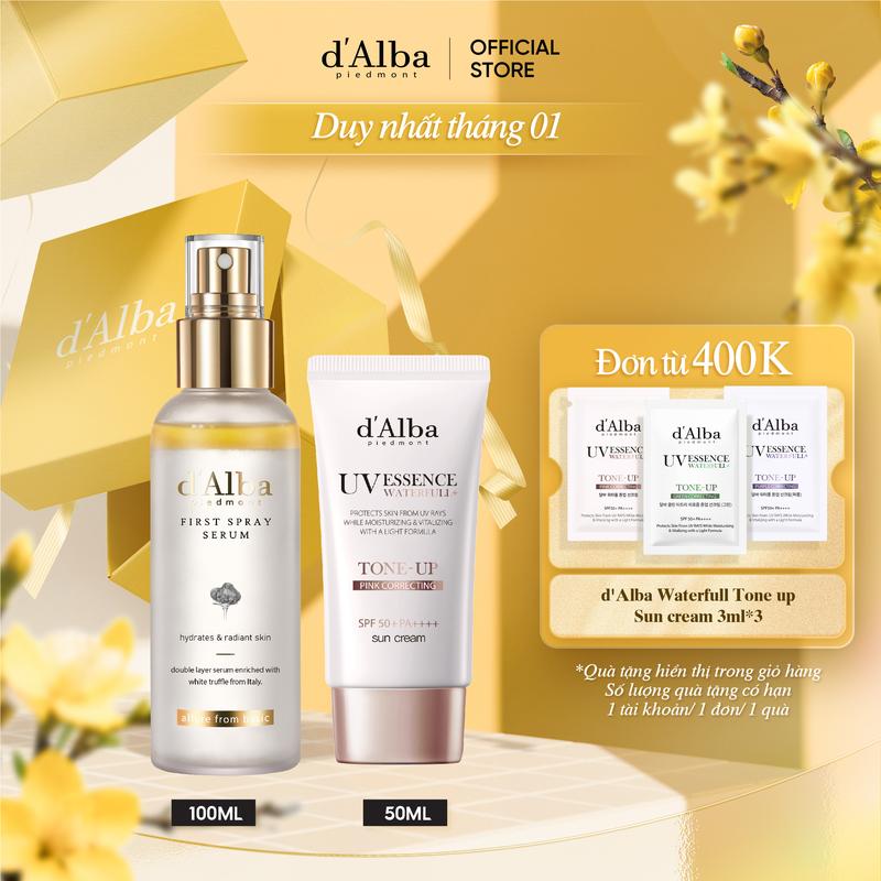 CB100ml&50ml COMBO Serum dạng xịt First Spray d'Alba White Truffle 100ml & Kem chống nắng d'Alba Waterfull Tone-Up Sun Cream 50ml Skincare