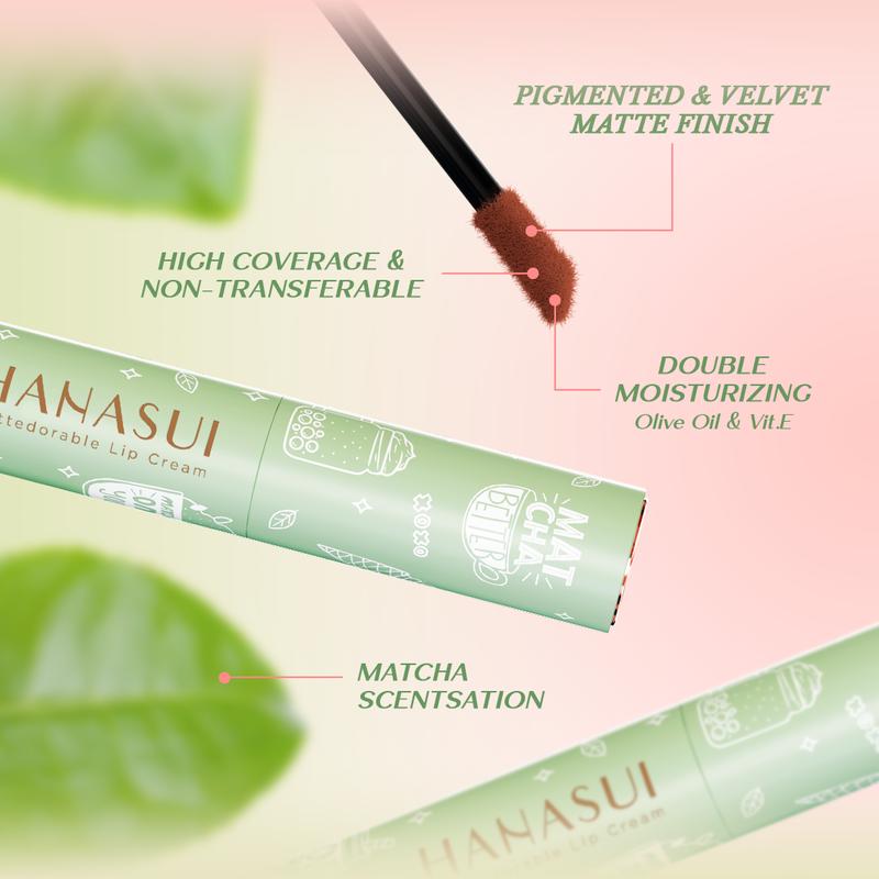 Hanasui Mattedorable Lip Cream Matcha Latte Edition - Lip Cream Double Mouisturizing With Vitamin E Pigmented Velvet Finish & Non - Transferable 5