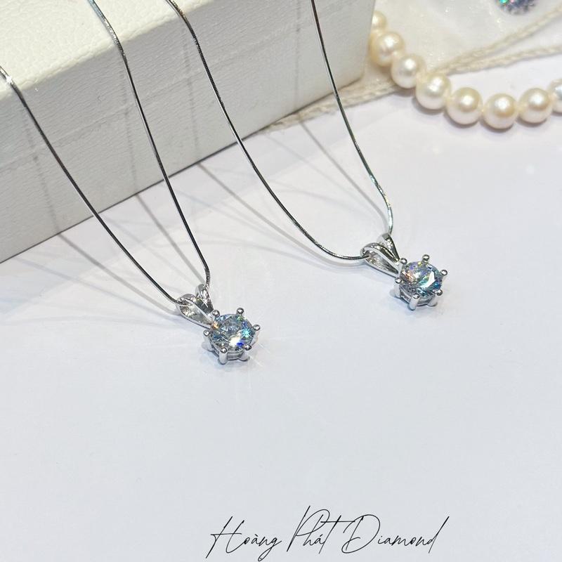 [ Hoàng Phát ] Trang Sức Dây Chuyền Bạc Mì Trơn 4T5 (45cm) Phối Mặt Một Hột 6 Chấu Tai Thỏ Cao Cấp Xi Kim (P170)