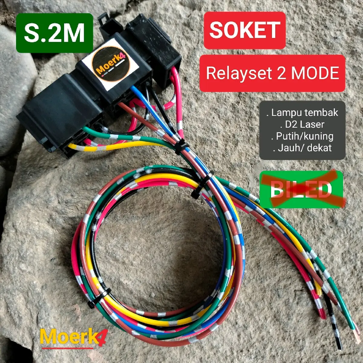 Relay soket 2 MODE (jauh/dekat atau putih/kuning), seperti lampu tembak (dijual TANPA RELAY) Kabel relay