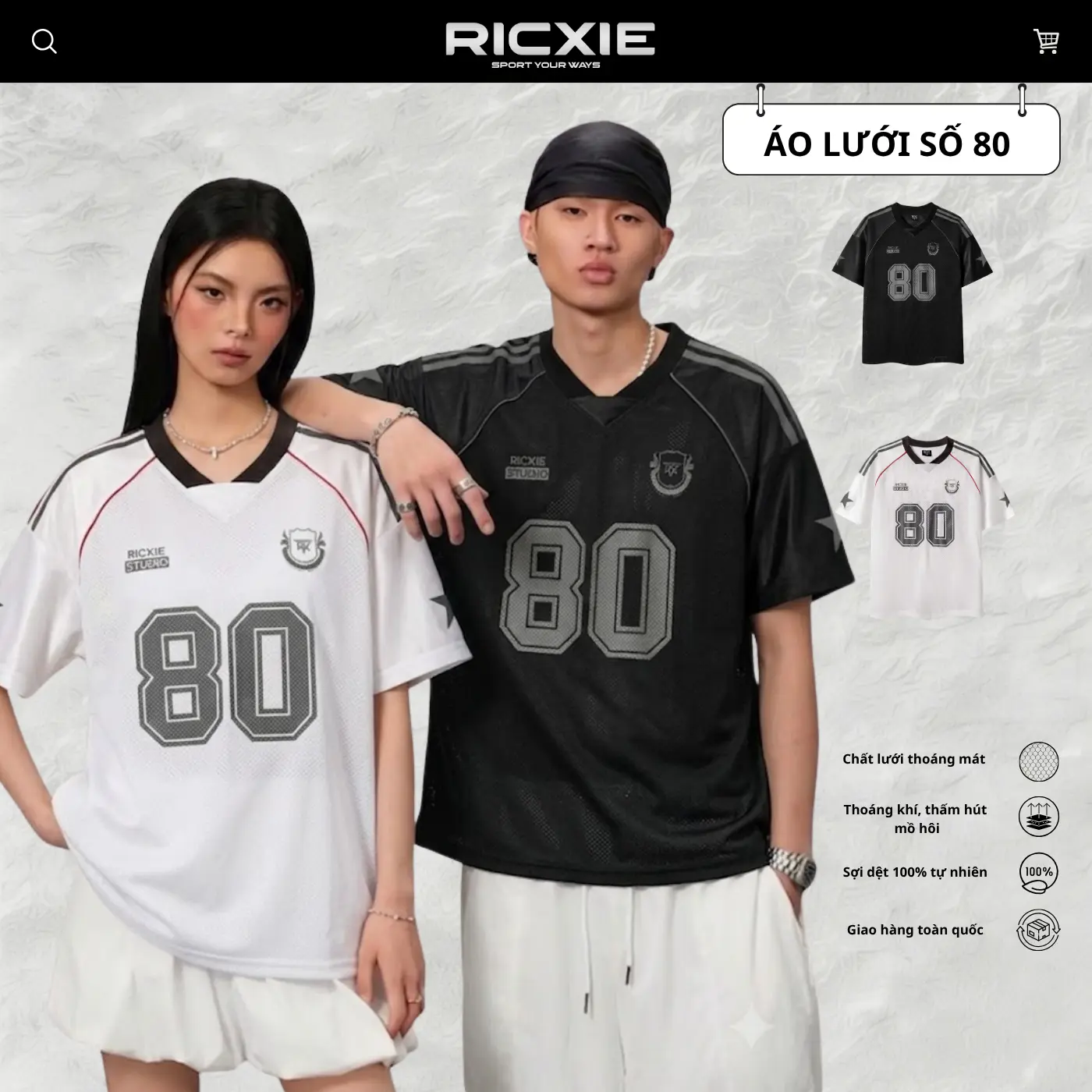Áo Thun Thể Thao Số 80 Local Brand RICXIE Unisex Nam Nữ From Rộng Tay Lỡ từ 40kg đến 120kg
