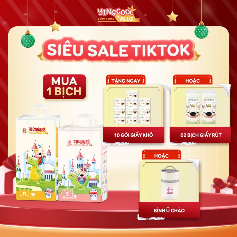Tặng Bình Ủ Cháo Inox hoặc Tặng 2 Bịch GIấy Rút hoặc 10 Gói Giấy Khô - 1 Bịch Bỉm YINGCOOL PLUS Size NB66 SD60 MD54 MQ52 L48 XL44 XXL42 XXXL40