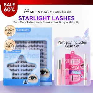Mlen Diary Bulu Mata Star eyelash Series - Matahari, Bulan, dan Bintang - DIY bulu mata palsu C Curl 9-12mm terbaru dengan satu set lem eyelash extension - stars Kecil ( Tweezer + glue1.5ml - Mudah dipakai, model Douyin