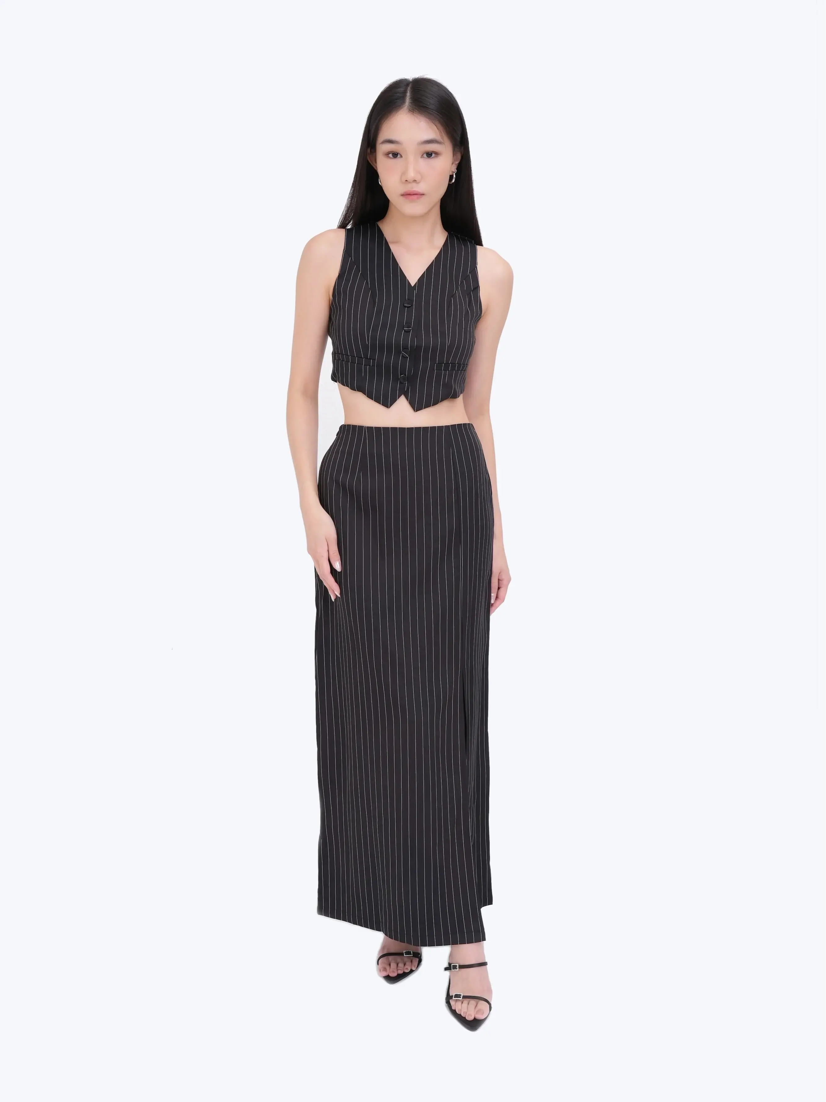 Lovelight The Label Emma Striped Vest Skirt Co-Ord (Black)