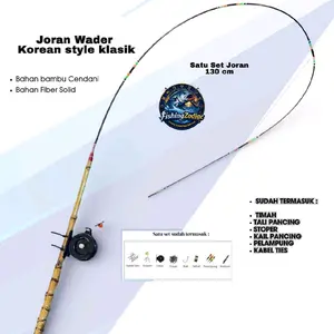 Joran Wader Super Lentur Korean Style Klasik 130 cm Bahan Bambu Cendani & Fiber Solid Set siap pakai